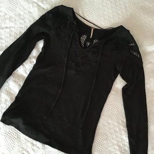Free People Lace Patchwork Long Sleeve Shirt
